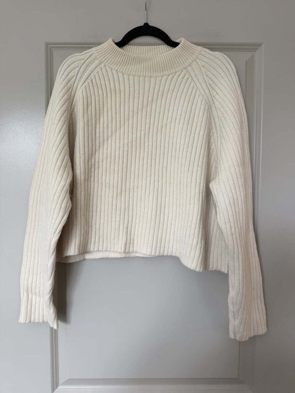 Proenza Schouler Mockneck Ribbed Knit Sweater in Cream Small Wool Silk Cashmere